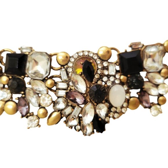 Vintage-Inspired Rhinestone & Cabochon Statement Collar Necklace - Picture 3 of 7